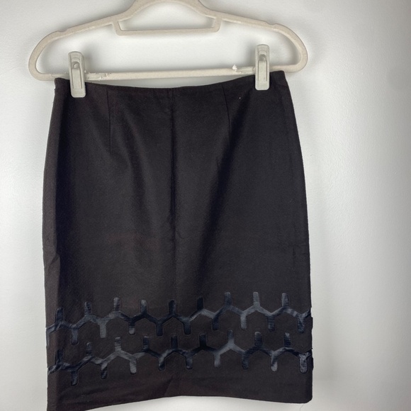 W BY WORTH BROWN WOOL PENCIL SKIRT WITH FAUX SNAKE LEATHER DETAILS US 4 - Picture 1 of 7